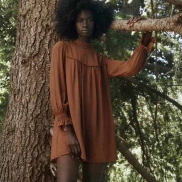 EUC Reformation Jourdan Viscose Victorian Mini Dress Brown Medium - Picture 2 of 9